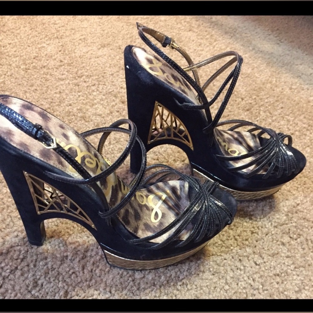 Sam Edelman Black and Gold Strappy Heels